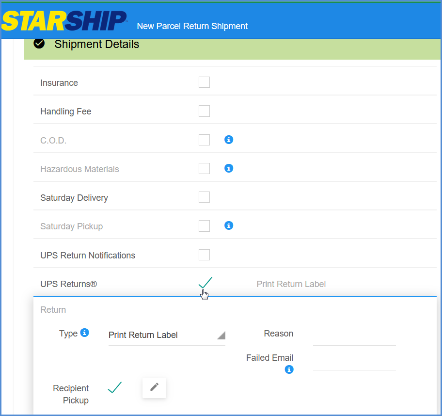 UPS Returns® and Returns Plus® · StarShip