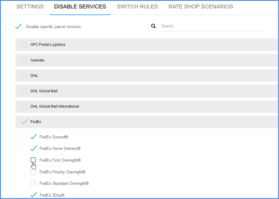 Disable Services showing services being unchecked.
