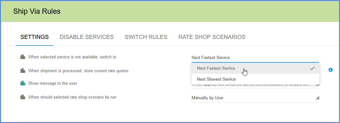 Ship Via Rules settings - When selected service is not available, switch to