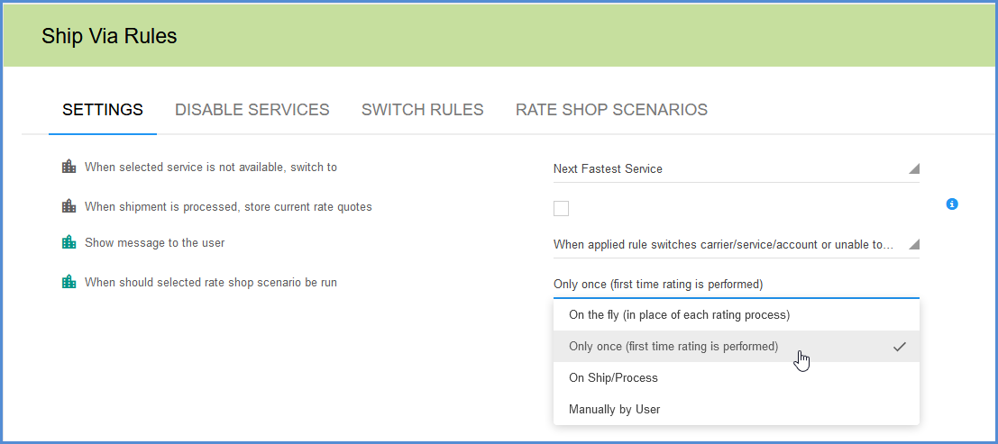 Ship Via Rules - when should selected rate shop scenario be run