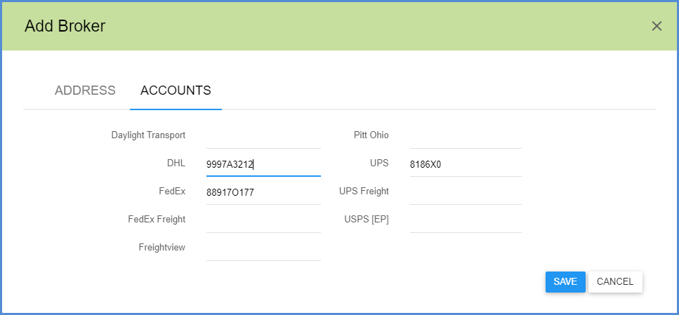 Broker associated with carrier accounts