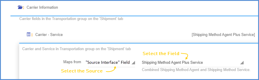 Select the source interface field to map from.